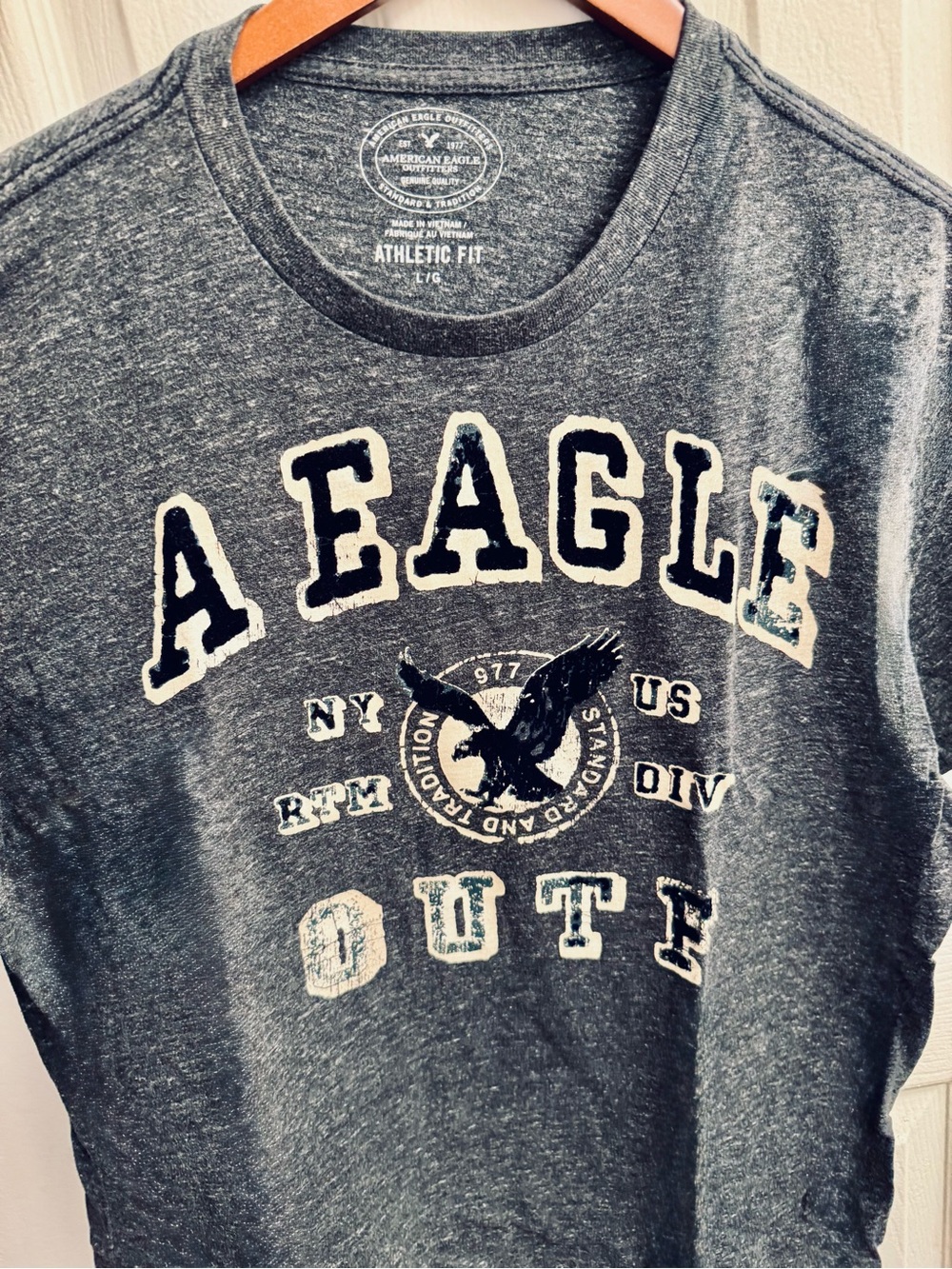 American Eagle Outfitters Heather Charcoal Tee with White Logo